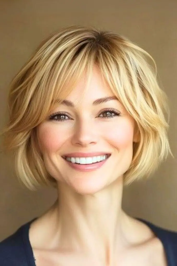 27 Blonde Bob with Fringe Hairstyles 9 7. Butterscotch Bounce Bob