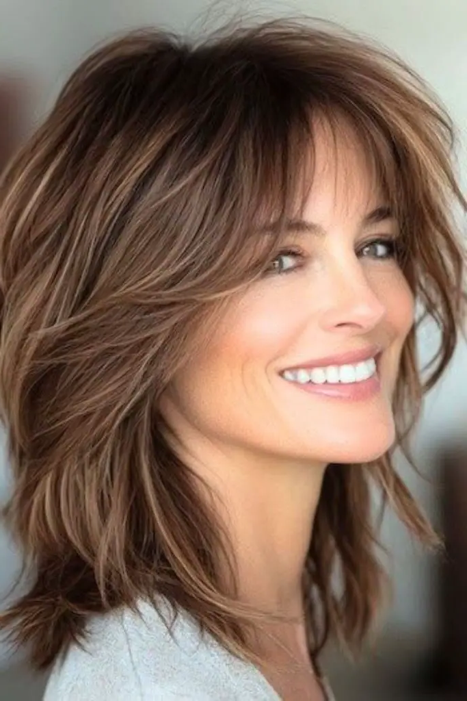 29 Best Haircuts for Thin Fine Hair 9 7. Feathered Shag for Effortless Flair