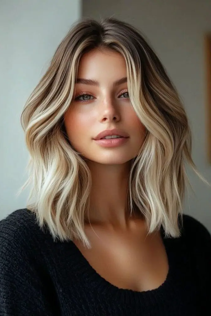 27 Super-Cute Blonde Medium Length Hair Ideas 9 7. Frosted Champagne Lob
