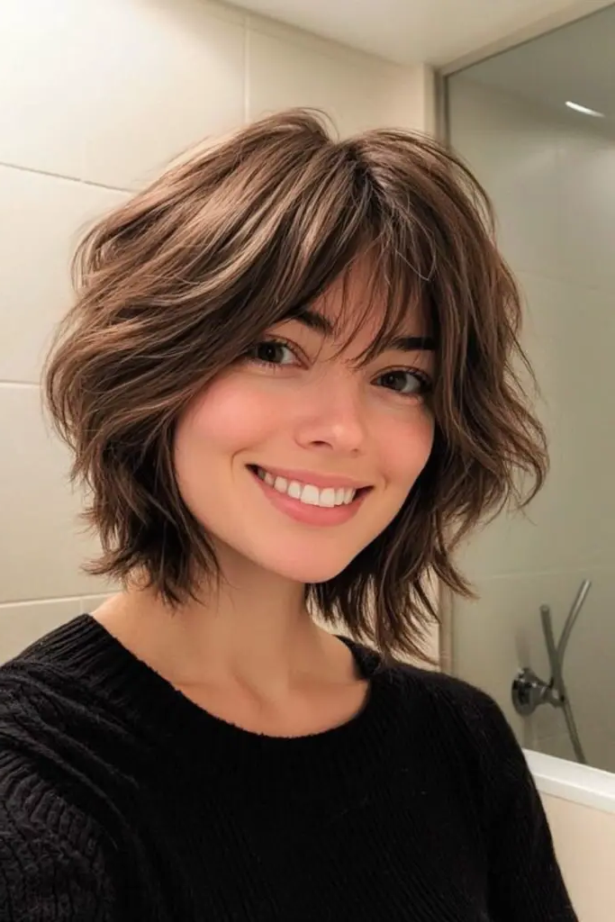 29 Gorgeous Bob Hairstyles with Bangs 9 7. Layered Shaggy Bob
