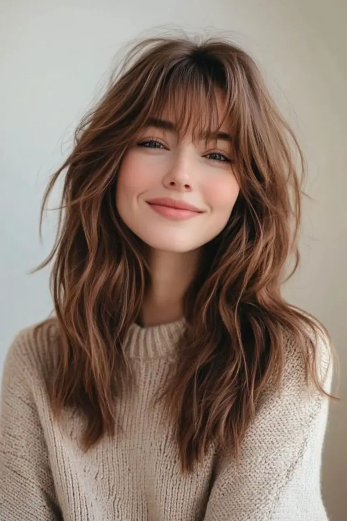 27 Gorgeous 2025 Haircuts for Women 9 7. Textured Curtain Bangs