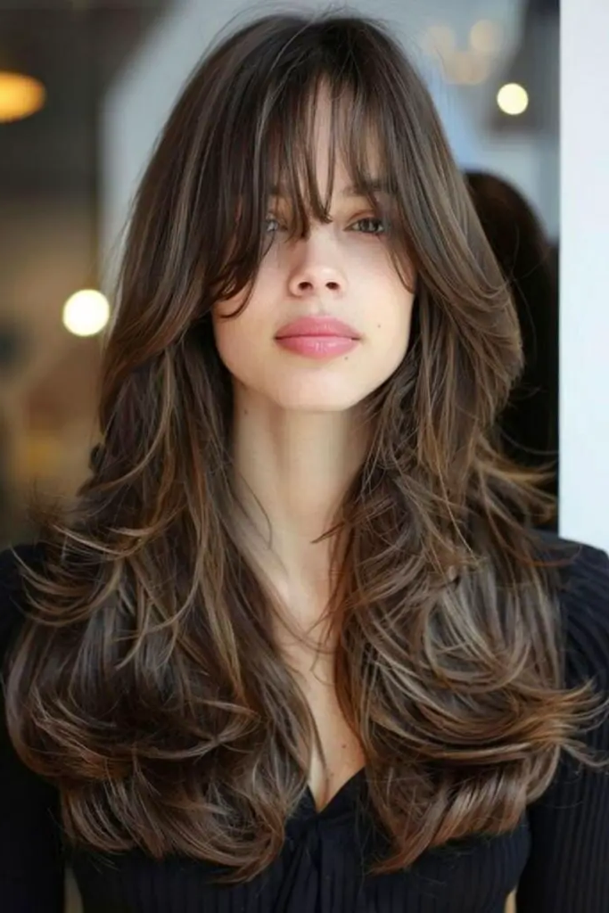 29 Long Layers with Curtain Bangs 9 7. Whispering Willow Strands