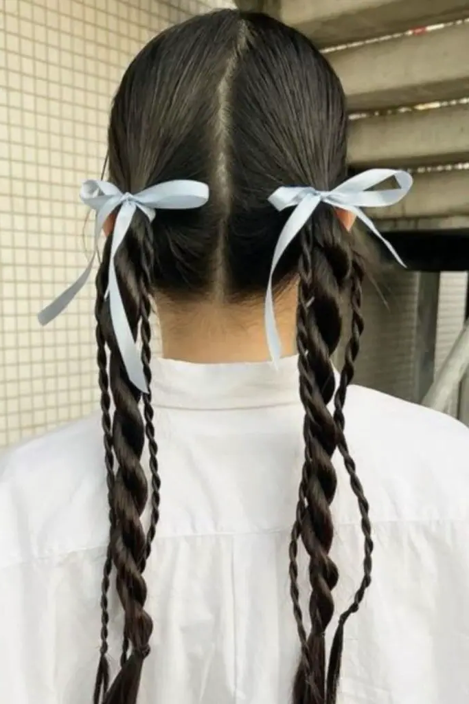 28 Cute Hairstyles with a Bow 10 8. Double Bow Pigtails