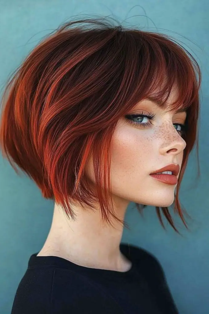 29 Gorgeous Bob Hairstyles with Bangs 10 8. Fiery Red Statement Bob