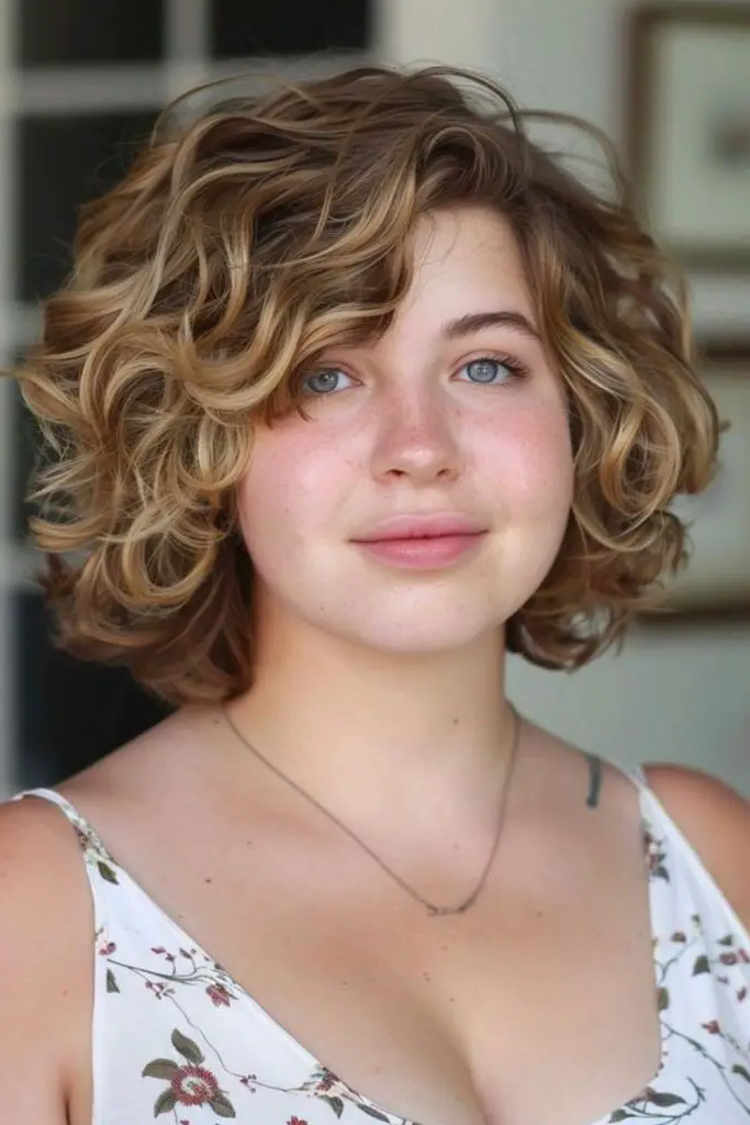 27 Gorgeous Haircuts for Round Chubby Faces 10 8. Layered Bouncy Curls