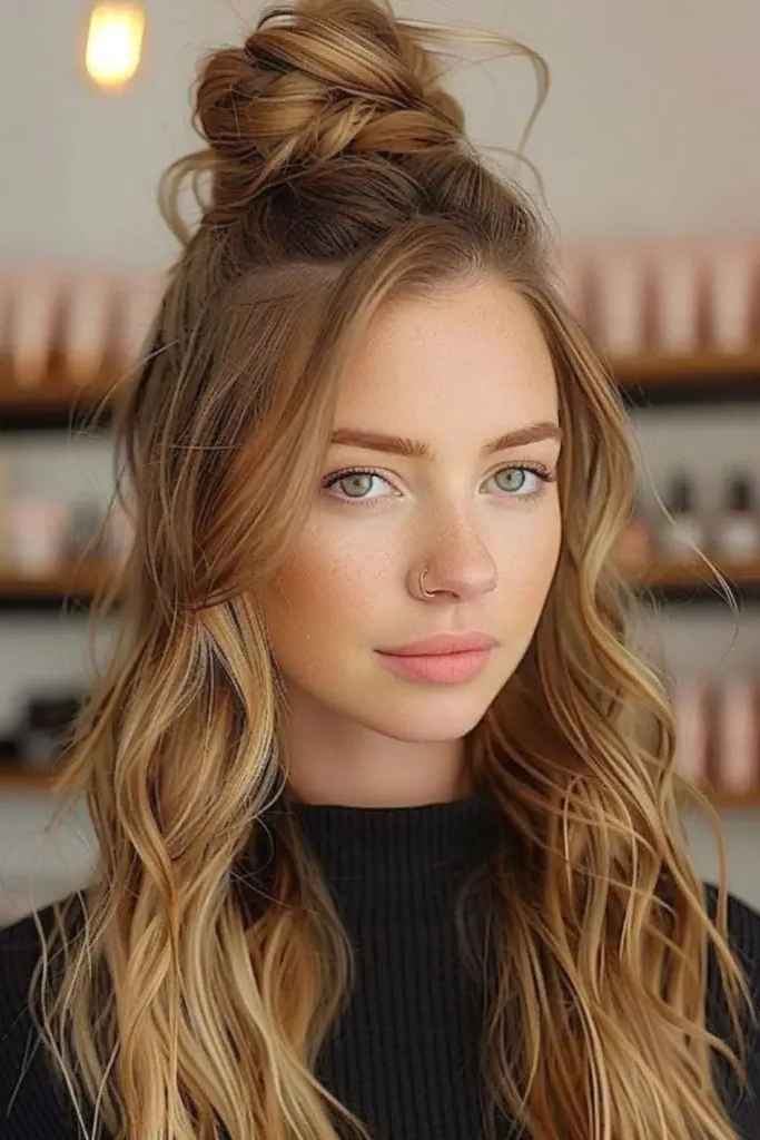 27 Best Hairdos for Thin Hair Ideas 11 9. Half Up Top Knot