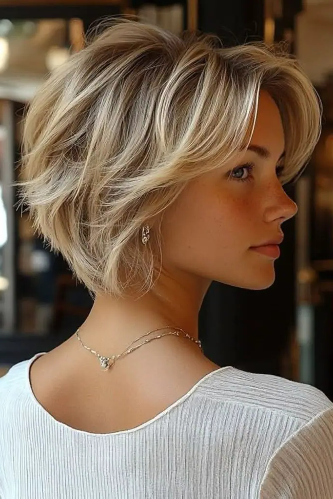 27 Blonde Bob with Fringe Hairstyles 11 9. Honeycomb Feather Bob