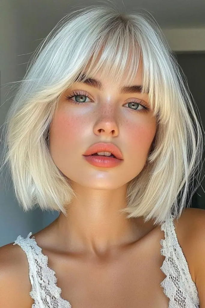 29 Gorgeous Bob Hairstyles with Bangs 11 9. Platinum Ice Queen Bob