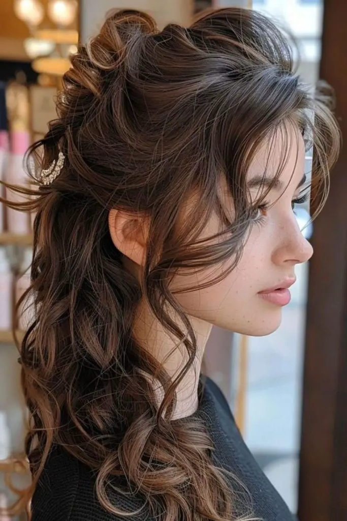 29 Cute Latina Hairstyles Long 11 9. Romantic Half-Up Half-Down