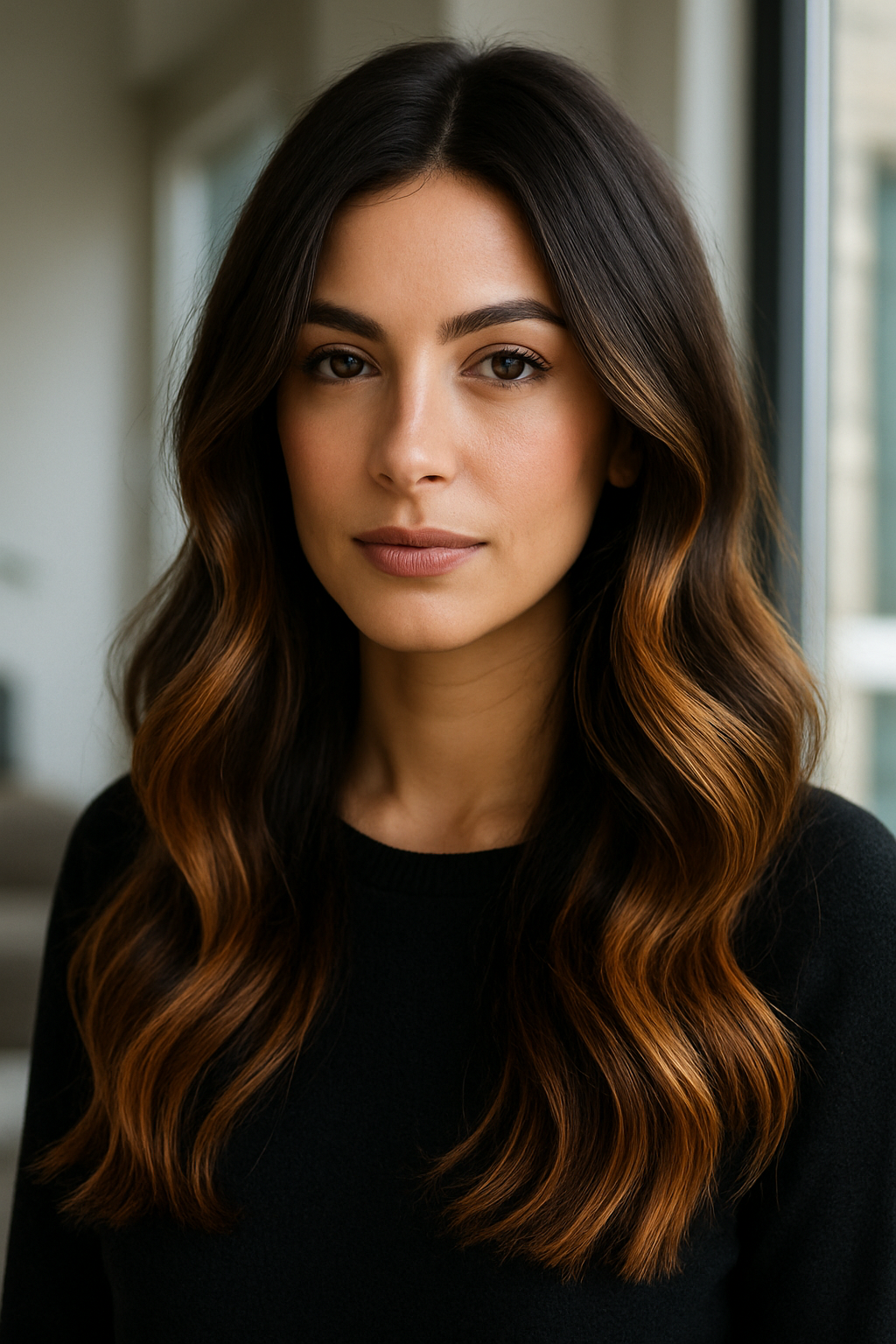 8 Stunning Balayage Hair Ideas for Brunettes in 2026 1 balayage hair ideas brunettes — Professional portrait photography of a woman with deep espresso brown hair featu