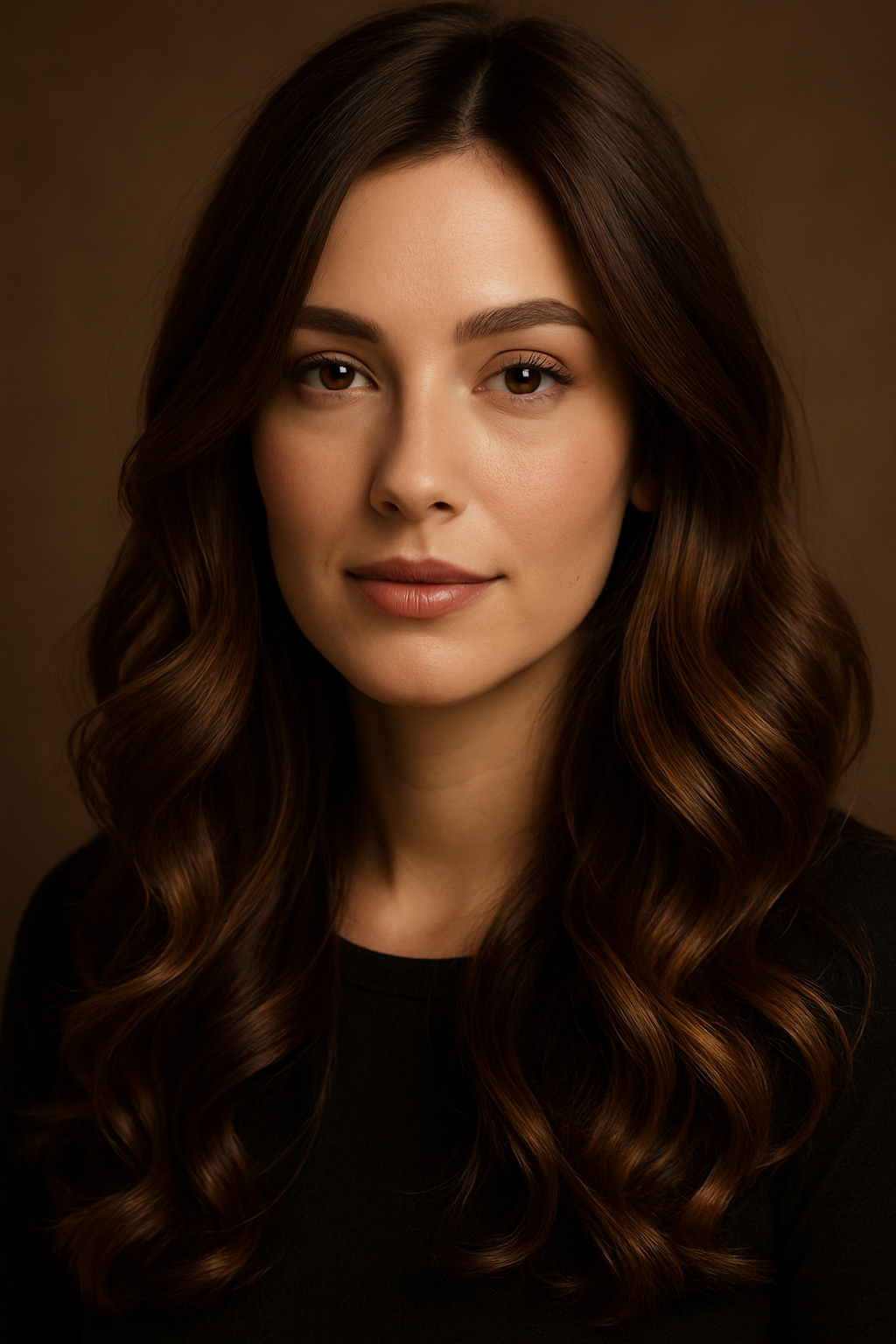 8 Stunning Balayage Hair Ideas for Brunettes in 2026 2 Professional portrait photography of a woman with deep espresso brown hair featuring warm caramel balayage highlights swept through the mid-lengths and ends, loose soft waves, shot in bright natural window light in a modern setting. Natural lighting, magazine quality, no text, no watermarks. Portrait orientation.