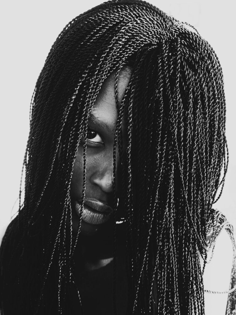Portrait of a woman with long braided hairstyle