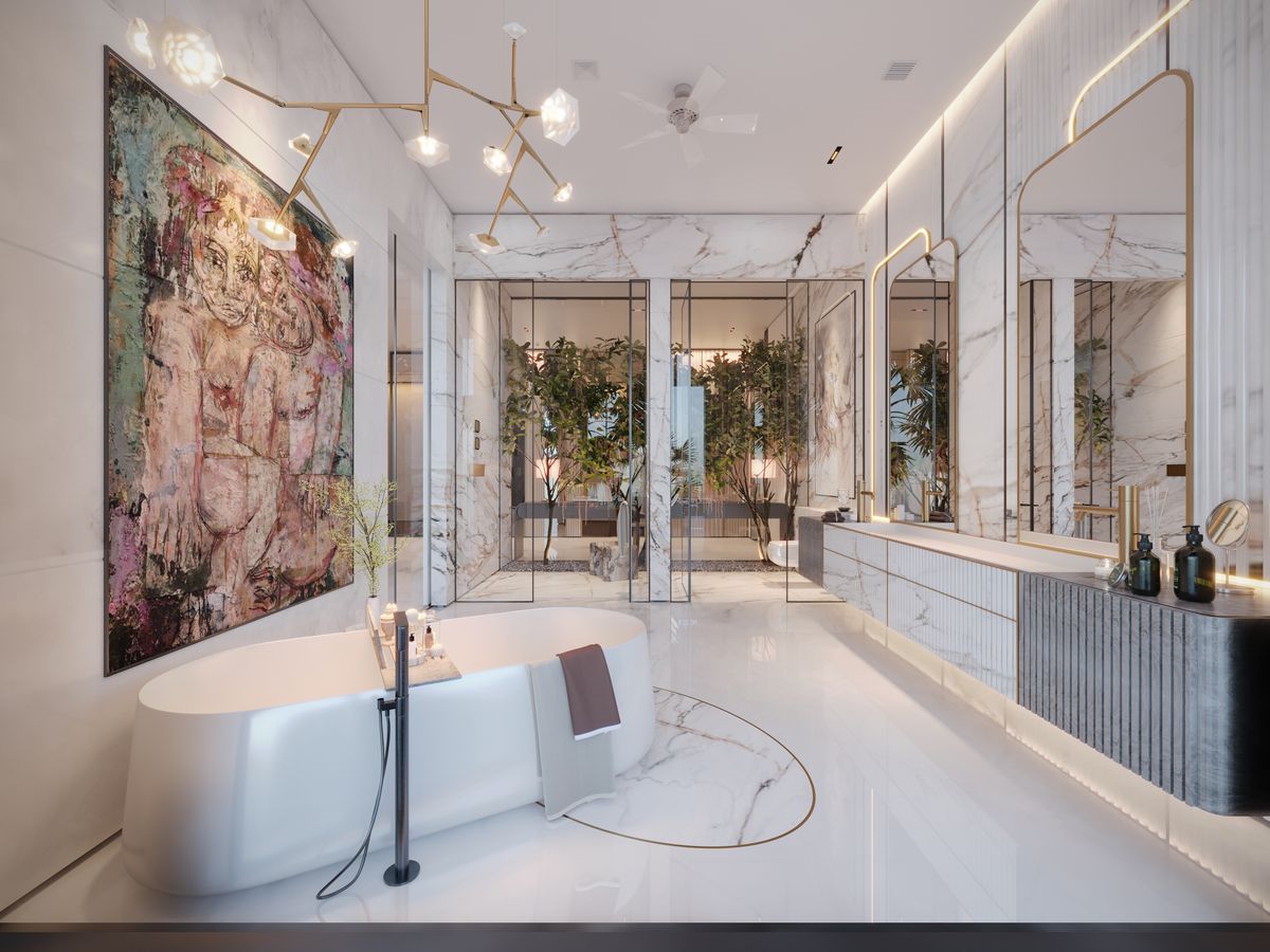 Luxury Bathroom Home Decor Ideas for a Spa-Like Experience 7 Luxurious bathroom with modern decor and a freestanding bathtub