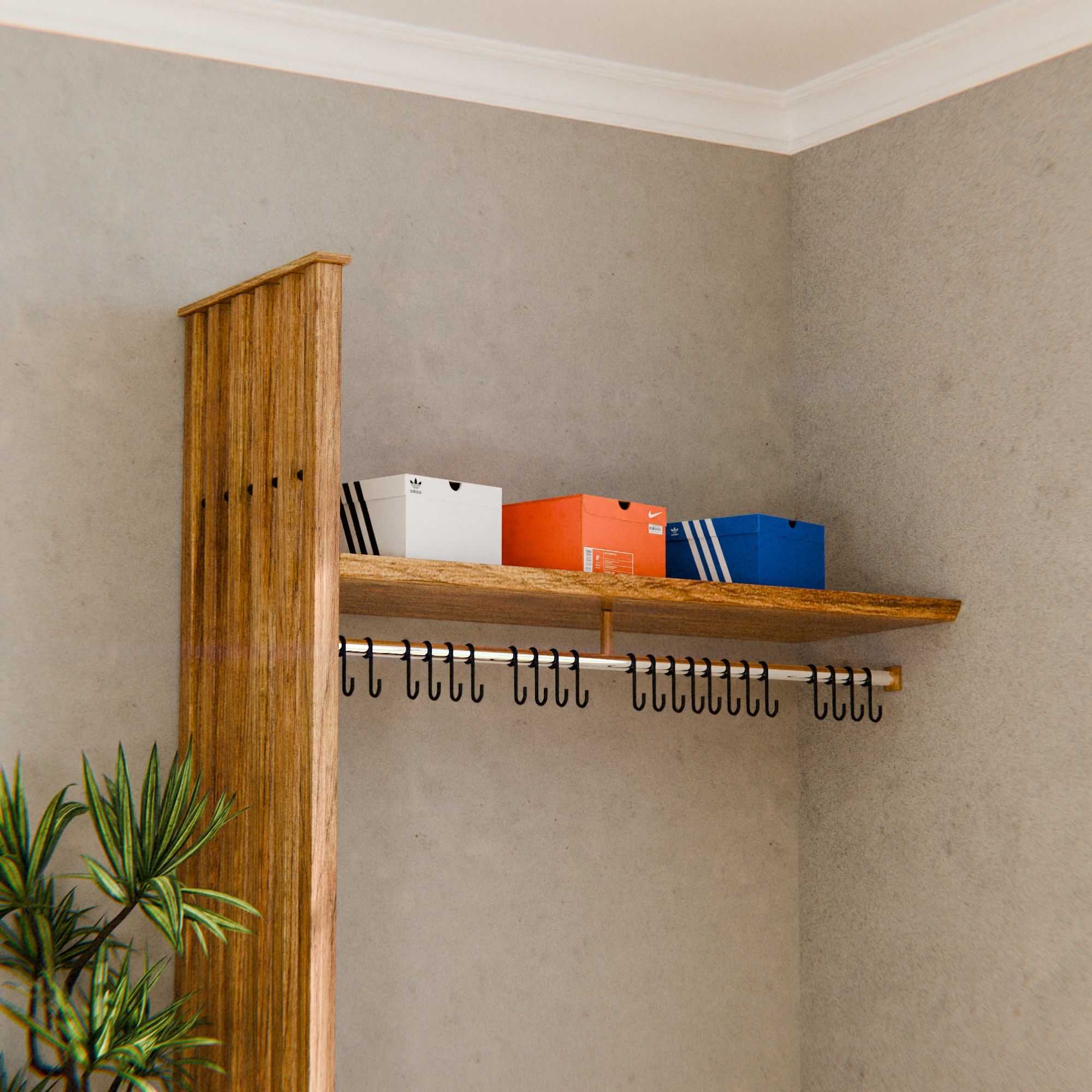7 Mudroom Organization Ideas That Actually Make Sense 6 Wooden coat rack paired with a shoe storage box