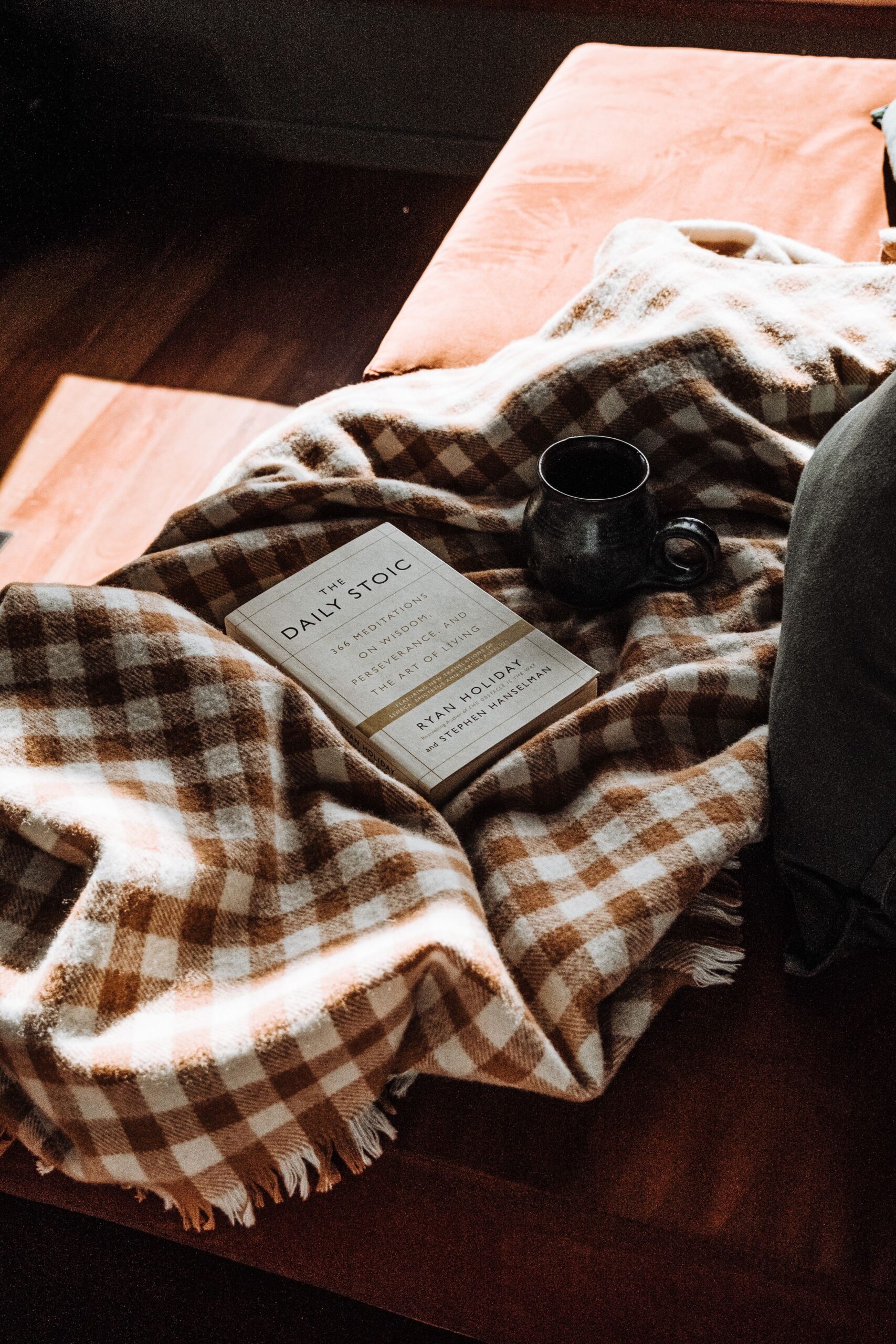 7 Cozy Reading Nook Ideas That Make You Want to Sit Down and Stay 7 Book and mug resting on a folded throw blanket