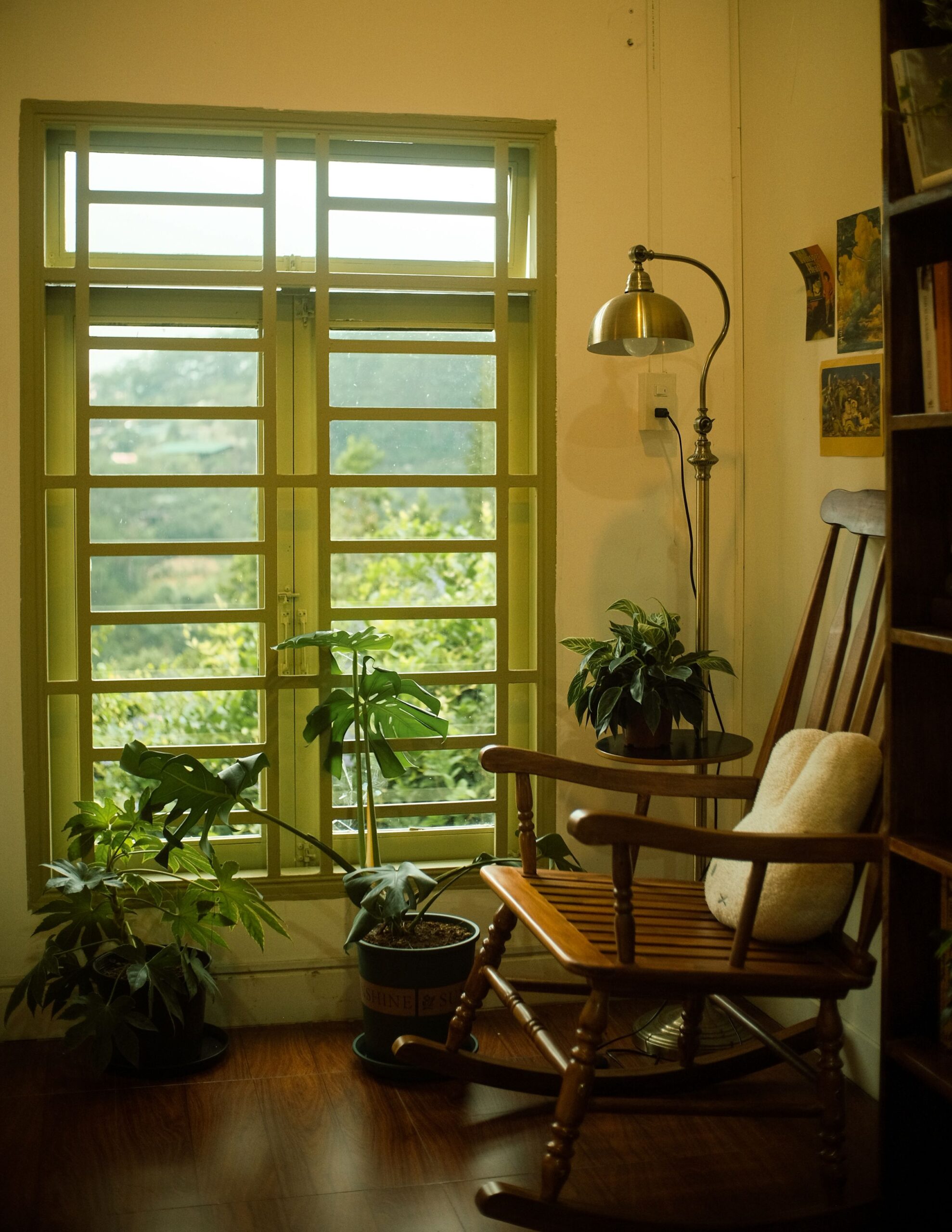 7 Cozy Reading Nook Ideas That Make You Want to Sit Down and Stay 4 Rocking chair positioned in front of a window with plants