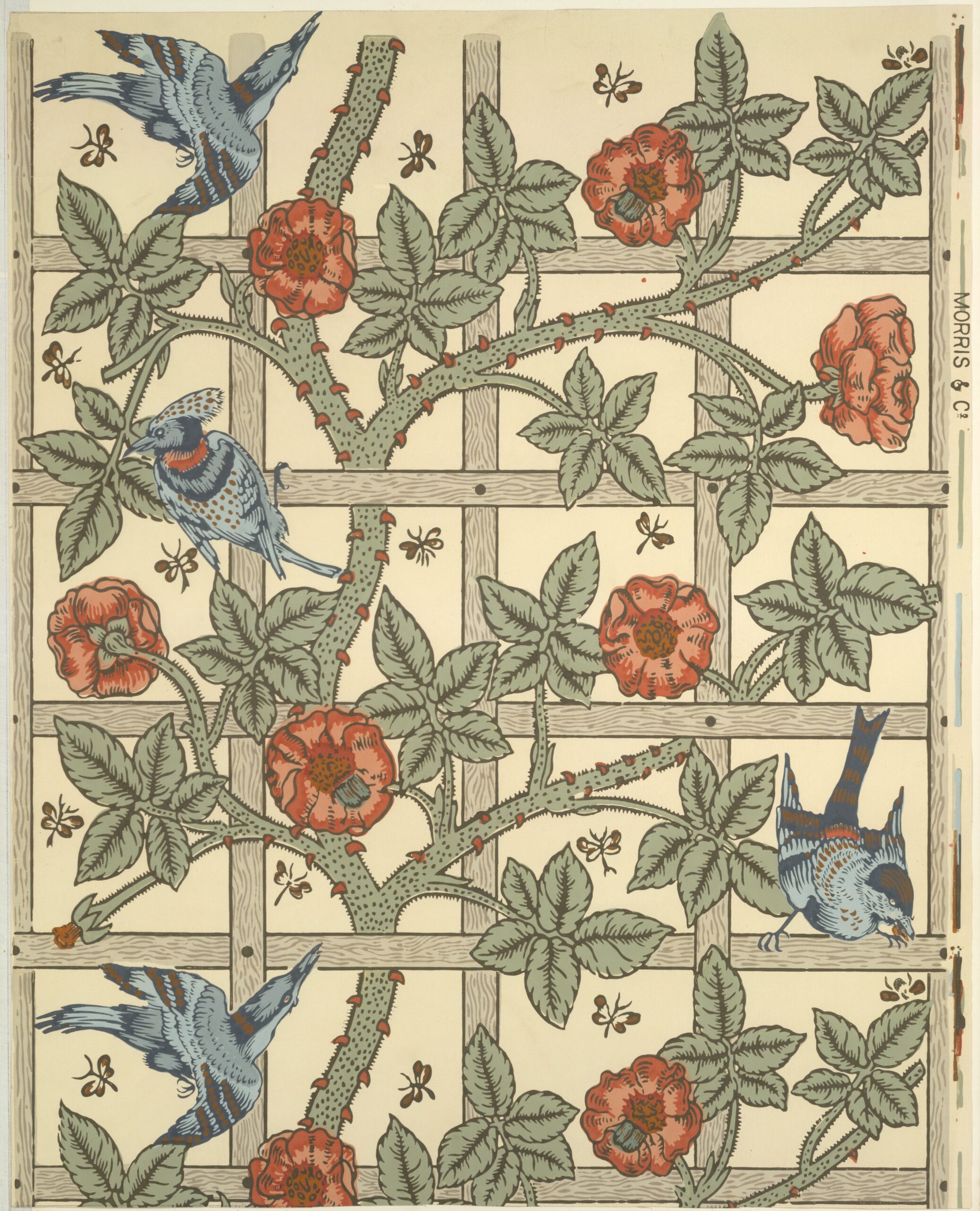 Vintage Trellis wallpaper pattern design by William Morris and Philip Webb