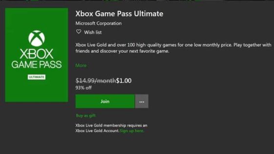 xbox ultimate game pass 1 dollar